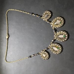 Gold Tone Grey Rhinestone Teardrop Statement Necklace